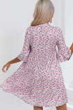 V Neck Printed Babydoll Dress