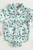 Western Style Cactus Print Button Up Shirt Romper 
