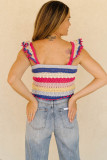 Multicolor Stripe Square Neck Crochet Knit Crop Tank Top
