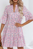V Neck Printed Babydoll Dress