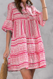 V Neck Printed Babydoll Dress