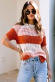 Brown Crochet Knit Colorblock Stripe Top