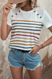 Stripes Splicing Button Short Sleeves Top 