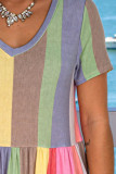 Multicolor Stripe Color Block Ruffled T-shirt Dress