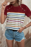 Stripes Splicing Button Short Sleeves Top 