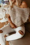 Khaki Pointelle Knit Short Dolman Sleeve Sweater Top