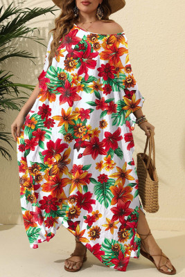 Red Floral Oversize Kimono Cover Up Dress