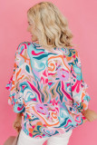 Sky Blue Abstract Print Ruffle V Neck Blouse