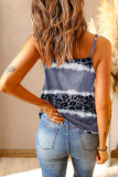 Gray Leopard Dyed Color Block Lace Splice Tank Top
