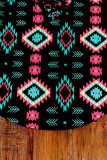 Black Western Fashion Aztec Print Crisscross V Neck Top