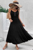 Black V Neck Buttoned Smocked Waist Maxi Dress