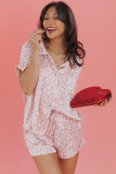 Pink Leopard Satin Shirt and Shorts Pajama Set