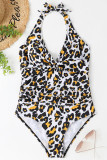 Leopard Halter Neck One Piece Swimsuit 