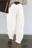 White Solid High Waist Casual Pants
