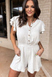 Beige Button Front Ruffle Sleeve Casual Romper