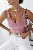 Pink Cable Knit Slim-fit V Neck Tank Top