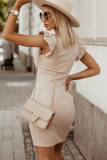 Khaki Rib Knit Flutter Sleeve Bodycon Mini Dress