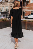 Black Solid Color Short Sleeve Ruffled T-shirt Dress