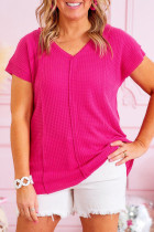 Rose Plus Size Waffle Knit Seamed V Neck T-shirt