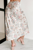 Beige Floral High Waist A-Line Skirt