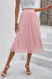 Pink Elastic Waist Pleated Skirt