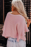Pink Waffle Knit Ruffled Half Sleeve Blouse