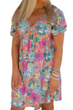Multicolor Plus Size Cut-out Lace-up Back Flower Print Dress