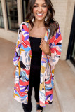 Multicolor Abstract Print Quarter Sleeve Pocketed Open Front Kimono