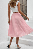 Pink Elastic Waist Pleated Skirt
