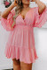 Pink Ruffled Knotted Open Back Wrap V Neck Plus Size Dress