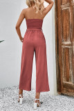 Red Off Shoulder Button Up Jumpsuit with Pockets