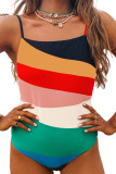 Multicolor Color Block Backless One-piece Swimsuit