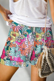 Multicolor Floral Print Elastic Waist Shorts