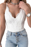 White Crochet Lace Overlay Spaghetti Strap Bodysuit