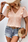 V Neck Buttoned Ruffle Gold Stamping Blouse 