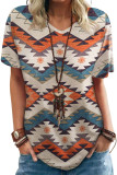 Beige Western Aztec Print Short Sleeve Top