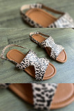 Open Toe Leopard PU Plat Sandals