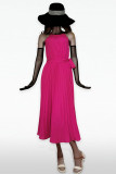Plain Halter Pleated Maxi Dress With Sash