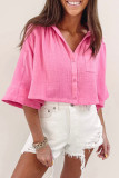 Pink Half Sleeves Crinkled Cropped Shirt