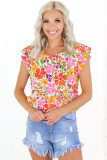 Multicolor Floral Print Ruffle Sleeve Top