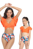 Twisted Ruffles Top With Printed Bottom Mother And Me Bikini Set