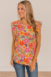 Multicolor Floral Print Ruffle Sleeve Top