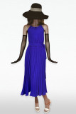 Plain Halter Pleated Maxi Dress With Sash