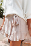 Apricot High Waist Frilled Wide Leg Casual Shorts
