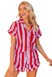 Red Color Block Striped Short Sleeve Pajamas Set