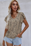 Leopard Print Flutter Sleeve V Neck Blouse