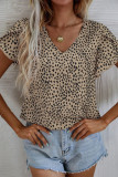 Leopard Print Flutter Sleeve V Neck Blouse