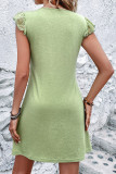 Green V Neck Lace Sleeves Dress 