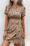 Leopard Print Drawstring Mini Dress With Sash 