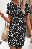 Leopard Print Drawstring Mini Dress With Sash 